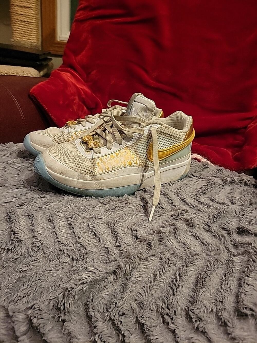 Nike Ja 1 Chinese New Year Sneakers White Gold Size 5Y Kids Basketball Athletic